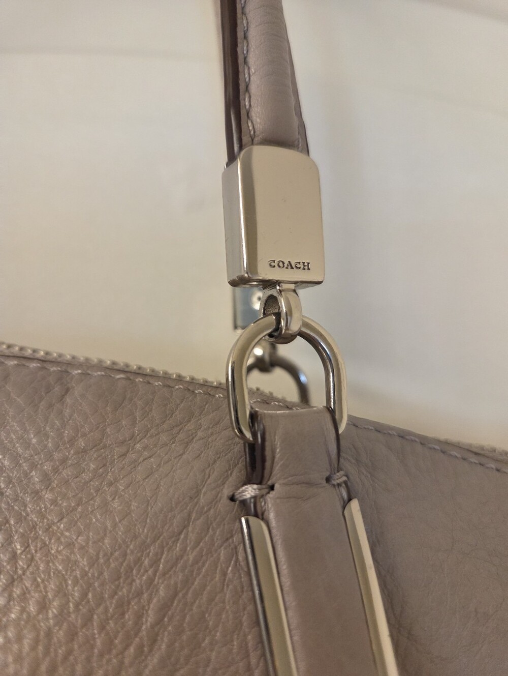 COACH Pebbled Leather Satchel in Taupe - Picture 4 of 10